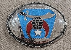 Egyptian Revival Turquoise Coral Inlay Silver Tone Oval Belt Buckle Signed