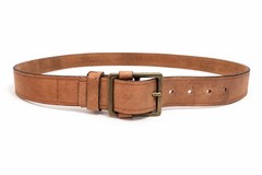 Calvin Klein Jeans Belt Mens Size M Brown Leather Logo Casual Belt Brass Buckle