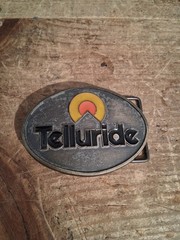 Telluride Ski Resort Belt Buckle 1970s Brass Mountain Enamel Sun
