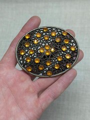 vintage Y2K belt buckle RHINESTONE webbed WESTERN brass cowboy STUDDED