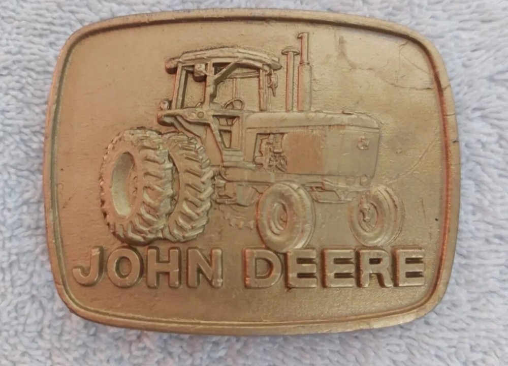 Vintage John Deere 4840 Row Crop Tractor Brass Metal Belt Buckle Moline Illinois