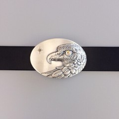 Vintage Silver Plated Oval Sun Eagle Belt Buckle With Yellow Eye