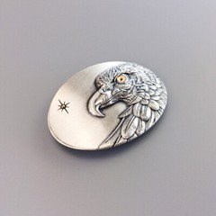 Vintage Silver Plated Oval Sun Eagle Belt Buckle With Yellow Eye