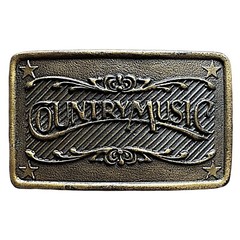 INDIANA METAL CRAFT vintage COUNTRY MUSIC brass belt buckle 3 1/4”x 2”