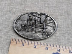vintage OIL FIELD belt buckle WESTERN cowboy BERGAMOT brass pewter TEXAS