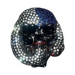 Skull Rhinestone Silver Blue Red Black Round Stones Metal Belt Buckle