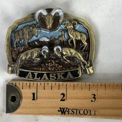 Vintage The Great American Buckle Co Belt Buckle Mens Gold Alaska Wildlife USA