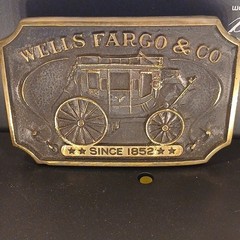 2Wells Fargo & Co Vintage Brass Western Belt Buckles 73 And77, 125th Anniversary