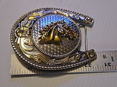 GOLD & SILVER (IN COLOR ONLY)LARGE RODEO WESTERN HORSE HEAD Metal Belt Buckle