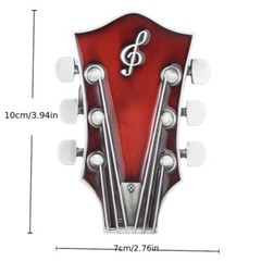 Guitar Head Belt Buckle Red & Silvertone Enamel