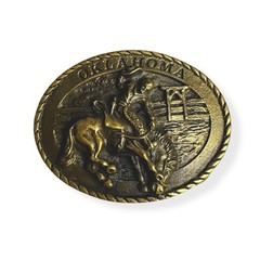 VTG 1980 Brass All Around Cowboy Oklahoma Western Bucking Horse Belt Buckle 3.5”