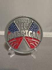 Proud To Be An American Flag Belt Buckle Patriotic USA Red White Blue Metal 3.5&Prime;