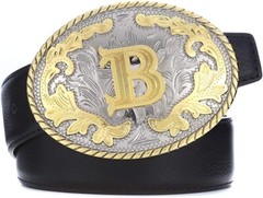 Initial Letters ABCDJS to Z Cowboy Rodeo Unisex Fashion Medium Gold Belt Buckles