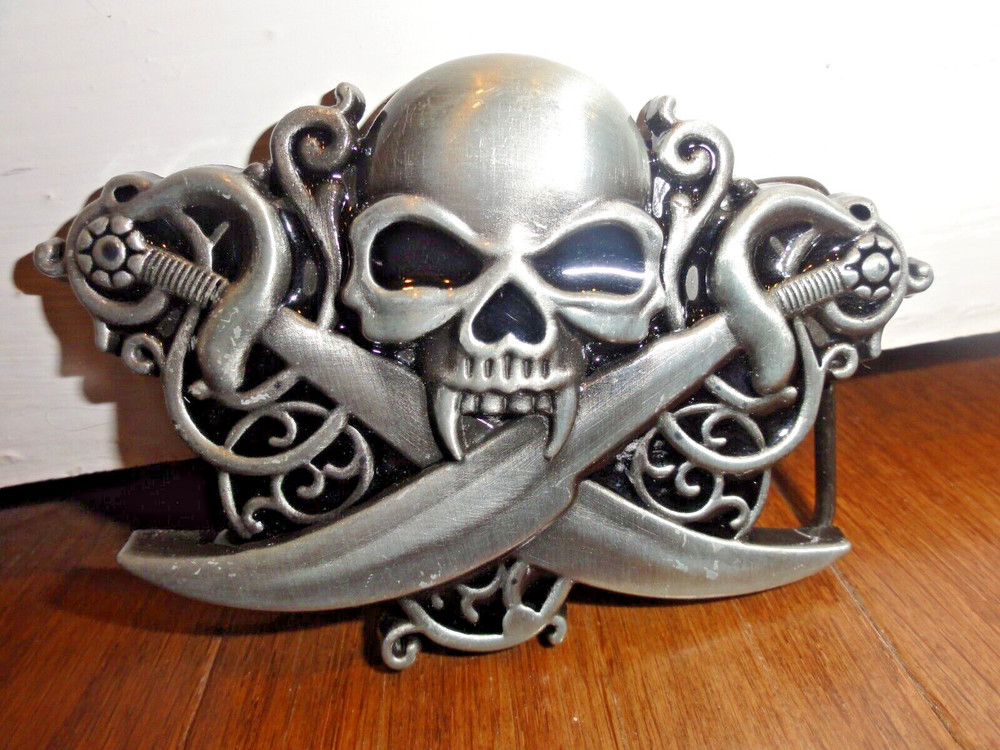 Pirates Skull Belt Buckle Cowboy Biker Motorcyclist Dagger Crossed Sword
