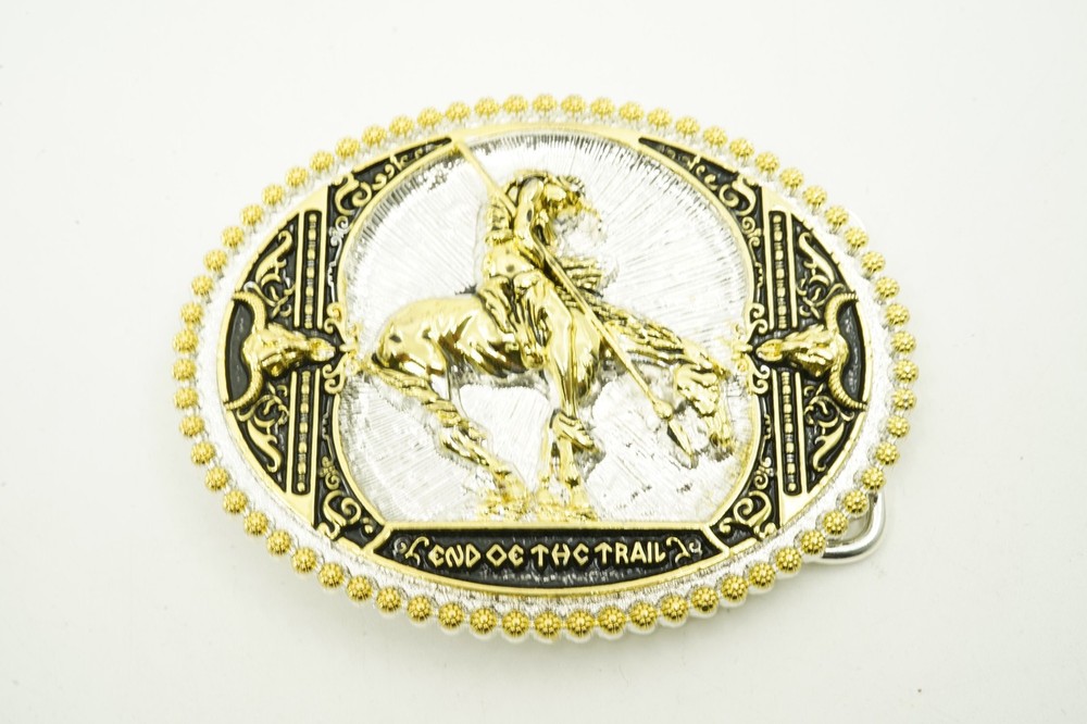 End of Trail American Indian on Horse Western Gold/Silver Metal Belt Buckle