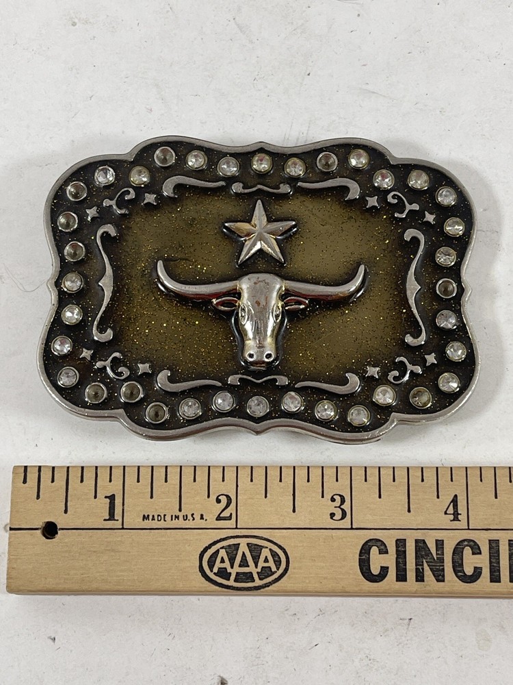 Vintage Belt Buckle Western Cowboy Texas Steer Star A212 Classico Italia