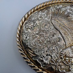 Ivan Western Eagle Belt Buckle Silver Gold Tone Floral Scrollwork Rope Border