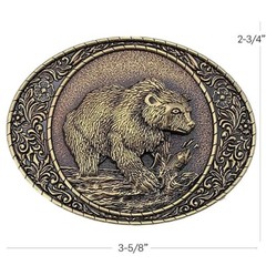 Men Antique BRONZE Metal Belt Buckle Bear Hunting Salmon
