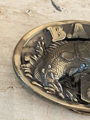 Vintage Spirit of ‘96 B.A.S.S Brass Color Belt Buckle Oval Bass Fishing USA