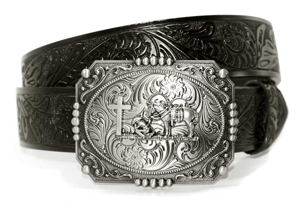 GURANSE Cowboy Belts 105CM(waistline:34&Prime;-36&Prime;), Acanthus Prayer Silver