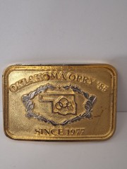 Vintage 1985 Oklahoma Opry Gold Metal Solid Brass Belt Buckle Cowboy Western