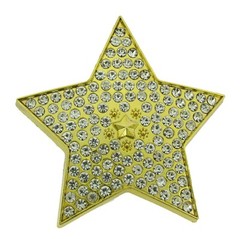 High-end New Star Belt Buckle Gold Metal Rhinestones Out Blinged Rock Punk Iced