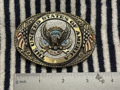 USA Patriotic Eagle Flag Oval Western Belt Buckle Metal Embossed 1.75in 1823