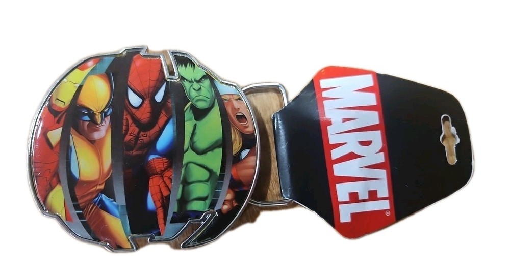 Marvel Heroes Bioworld Graphic Belt Buckle Multi-Color Ironman Hulk Spider-Man