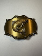 1980 Raintree Fish Western Belt Buckle Gold/Silver Tone Metal Antique Finish