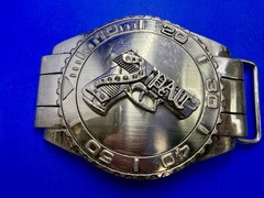 Dive Watch Style Shape Pistol Gun with Rhinestone Silver Color Large Belt Buckle