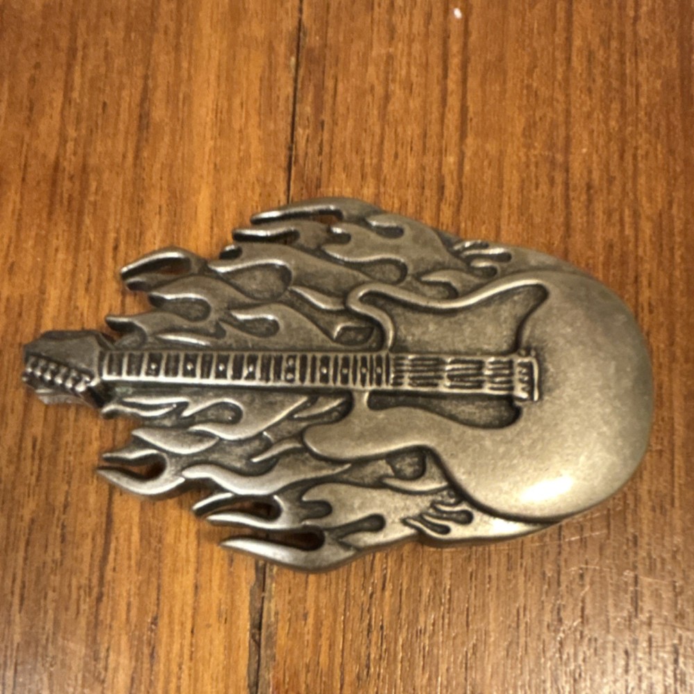Silver Guitar Flames Men&rsquo;s Metal Belt Buckle Antique Finish Interchangeable