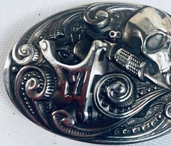Belt Buckle Tattoo Themed Machine Tattoist with Skull Very Ornate