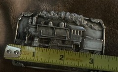 Siskiyou Buckle Company 1986 Steam Engine Train Belt Buckle Silver tone Vtg 3×2”