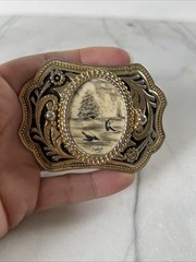Hand Etched Belt Buckle With Clipper Ship Whales Hawaii Nautical