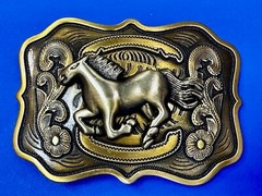 Running Horse Mustang Award Trophy Style Large HUGE Rodeo Cowboys Belt Buckle