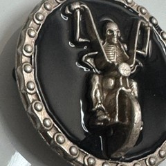 Skeleton Rider Motorcycle Belt Buckle Silver Tone Black Metal Round