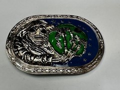 Skull Face Holding The Earth Grim Reaper Silver Green Gothic Biker Belt Buckle