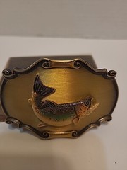 Vintage Raintree Belt Buckle Enamel Trout Fish USA 1978 Unused In Original Box