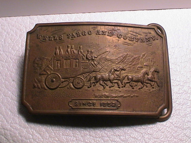 WELLS FARGO & COMPANY SINCE 1852 STAGECOACH MAIL POSTAL TIFFANY MENS BELT BUCKLE