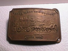 WELLS FARGO & COMPANY SINCE 1852 STAGECOACH MAIL POSTAL TIFFANY MENS BELT BUCKLE