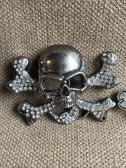 Vintage Rhinestones Punching Fist Skulls Belt Buckles Set Of 2