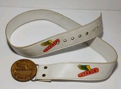 1975 VINTAGE DEKALB CORN DEALER BELT BUCKLE & ORIGINAL BELT CORN FEED SEED FARM