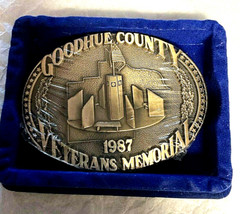 Belt Buckle Veterans Memorial Goodhue County 1987 In Box Red Wing MN Solid Brass