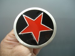 BIG RED Texas Lone STAR pewter BELT BUCKLE law enforcement badge sheriff emblem
