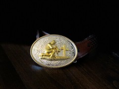 Large Oval Christian Praying Cowboy Buckle 3D Cowboy & Cross FREE SHIPPING!!!!