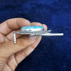 Natural Turquoise Silver Plated Belt Buckle Handmade Blue Gemstone Western Boho