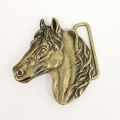 Vintage Horse Head Belt Buckle Antique Brass – Western Style for Equestrian