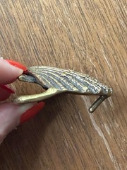 Vintage SHELL Brass Belt Buckle sea ocean SCALLOP Clam 2” x 2”