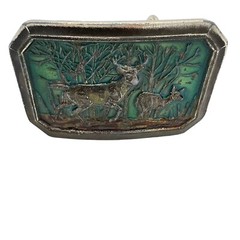 VTG Great American Buckle Co. Enameled Metal Deer Belt Buckle Serial Number 520