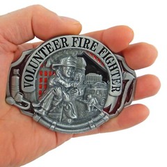 Volunteer Firefighter Men&rsquo;s Belt Buckle Silver Tone Fits 1.5&Prime; Belts Enamel